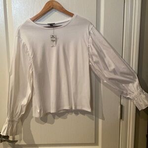 Express size S/P white long puffy sleeve top